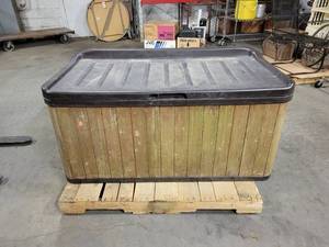 lot 111 image: SUNCAST Deck Storage Container - Cedar Wood Sides and Poly Top - NO SHIPPING