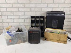 lot 116 image: Paper Shredder (Works), Heater (Works), Large Lot of Shelf Brackets and More - NO SHIPPING