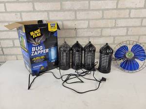 lot 159 image: (4) Black Flag Bug Zappers and 12Vdc Fan -