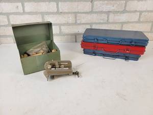 lot 163 image: STANLEY No. 59 Doweling Jig and (3) Tin Socket Cases (Empty)