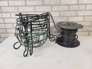 lot 165 image: Spool of 2-Conductor Copper wire and Metal Garden Baskets - NO SHIPPING