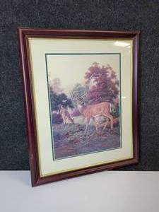 lot 695 image: Framed Whitetail Deer Print by Roger Lawrence