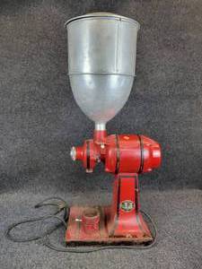lot 702 image: Vintage Valley Electric Coffee Grinder and Aluminum Hopper with Cover - NO SHIPPING