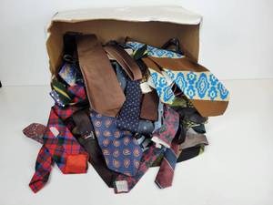 lot 709 image: Box of Vintage and Modern Neckties - Silk, Acetate, Wool, Polyester, and More