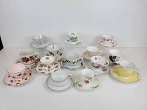 lot 711 image: Lot of (14) Vintage Teacups and Saucers - Royal Windsor, Tuscan, Royal Stewart, and More