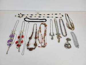 lot 739 image: Lot of Necklaces - Black Pearls, Jasper, Costume, Cocktail, and More