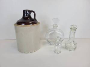 lot 854 image: Salt Glazed Jug and (3) Bottles with Stoppers