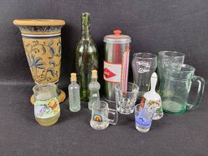 lot 610 image: Vase (10.5 tall), Coca-Cola Glasses and Straw Dispenser, Winnie the Pooh Glass and More - NO SHIPPING