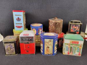 lot 612 image: (12) Assorted Tins - Coca-Cola, Pepsi, Quaker Oats and More - NO SHIPPING