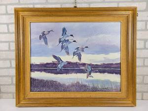 lot 622 image: Tranquill Landing Signed & Framed Canvas Print by Artist David Maass - No. 103 of 1500 - Signed on the back Best Regards, Dave Maass 1981 - NO SHIPPING