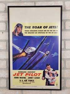lot 627 image: Original Framed 1957 Movie Poster Window Card - Howard Hughes JET PILOT Starring John Wayne and Janet Leigh