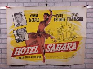 lot 628 image: Original 1951 British Quad 40x30 HOTEL SAHARA Movie Poster - Yvonne DeCarlo (Lily Munster), Peter Ustinov and David Tomlinson - Folded