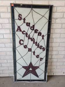 lot 567 image: Student Activities Center Stained Glass Window - Approx. 44.5 x 20.5 Overall - NO SHIPPING
