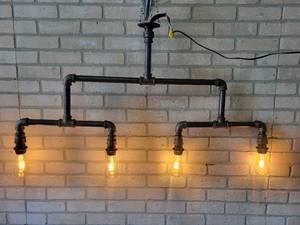 lot 569 image: Steampunk Black Iron Pipe Chandelier with Edison Bulbs - NO SHIPPING