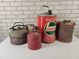 lot 572 image: Vintage CASTROL 6.5 Gallon Can and Vintage Gas Cans - NO SHIPPING