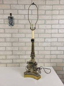 lot 591 image: Vintage Metal Footed Decorative table Lamp - Approx. 34 Tall Overall - NO SHIPPING