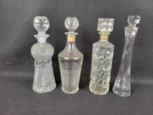 lot 595 image: (4) Vintage Glass Liquor Decanters - All are Approx 12 tall - NO SHIPPING