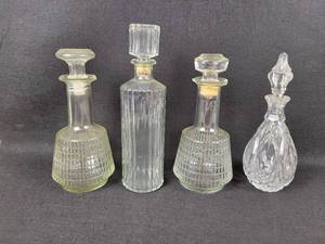 lot 596 image: (4) Vintage Glass Liquor Decanters - Approx 10 to 12 tall - NO SHIPPING