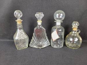 lot 785 image: (4) Vintage Glass Liquor Decanters - Approx 8 to 11 tall - NO SHIPPING
