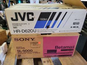 lot 810 image: Vintage SONY Betamax Player - Model No. SL-5000 and JVC HR-D62OU VCR - Both come in Original Boxes - Both are Untested and Sold AS-IS - NO SHIPPING
