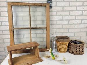 lot 812 image: Vintage Parakeet Wall Sconce Lamp, Barn Window and More - NO SHIPPING