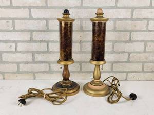 lot 813 image: Pair of Antique Lamps with MICA Shades - Approx. 18 Tall Each