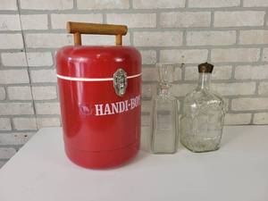 lot 825 image: Handi-Boy Cooler and (2) Liquor Decanters - NO SHIPPING