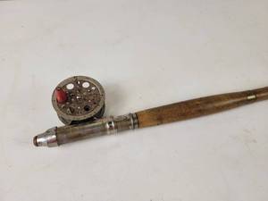 lot 527 image: Antique Telescoping Fly Fishing Rod and Reel - Patent August 1887 - Approx. 43 Folded Up and 96 Extended