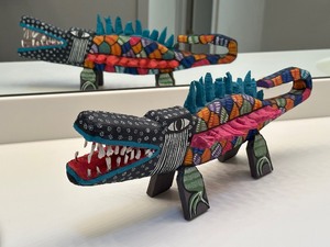 lot 42 image: Artisan Hand Painted Wooden Crocodile Figurine