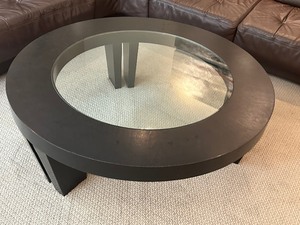 lot 14 image: Contemporary Style Glass Top Coffee Table with a Black Base