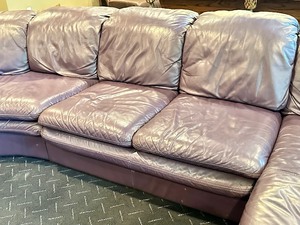 lot 90 image: Vintage Eggplant Leather Sectional