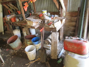 lot 118 image: Bottom Shelf of Rack & Wall, Ammo Boxes, Hardware, Heater, Posts, Misc.