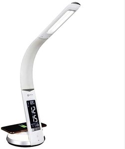 lot 22 image: WHITE OttLite LED Desk Lamp with Clock and Wireless Charging Station