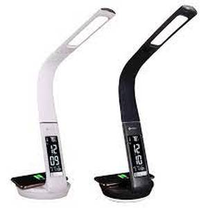 lot 21 image: BLACK OttLite LED Desk Lamp with Clock and Wireless Charging Station