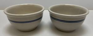 lot 229 image: Two Vintage Gibson China Company Blue Stripe 6.5 Mixing Bowls ( Used With Scuffs Inside )