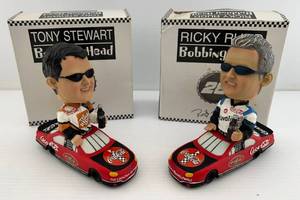 lot 279 image: Pair Of 2002 ( Arbys ) Coca-Cola Bobble Head Nodder NASCAR Figures 1 #28 Ricky Rudd 1 #20 Tony Stewart