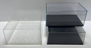 lot 48 image: Three Acrylic Display Cases 1 12 x 7 x 5 1 12 12 x 11 x 5 12  1 12 34 x 11 14 x 4 14