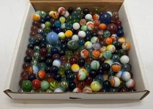 lot 100 image: Box Of Vintage Marbles Some Glow