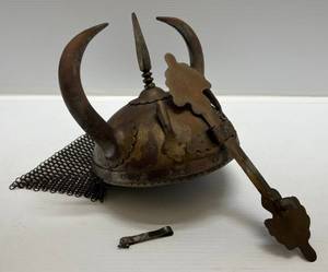 lot 147 image: Old Heavy Metal Vikings Style Helmet With Chainmail