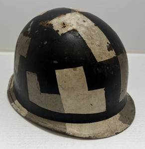 lot 150 image: RARE Soldier Hand Painted Vietnam Era Military  Helmet With Plastic Headband Liner Helmet Marked  Manufactured By Trojan MKTG. Also Says DSA-100- 72 Stienberg Bros.