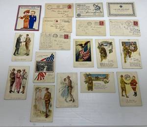 lot 165 image: Early 1900s Post Marked Soldier Postcards Some With Vintage Stamps
