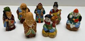 lot 185 image: 7 Vintage Kutani Lucky Gods , Chinoiserie Dcor, Japanese Moriage Porcelain Figurines