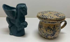 lot 189 image: Two Vintage Red Wing Items 1 Spong Bowl With Lid 1 2003 RWCS Convention Piece ( Pegasus )