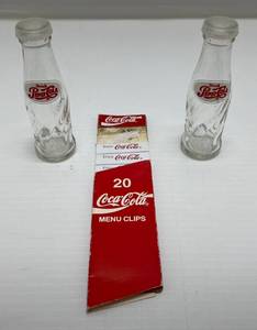 lot 194 image: Group Including Vintage Pepsi Salt & Pepper And Coca- Cola Menu Clips