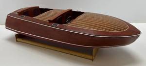 lot 221 image: Vintage Wooden Boat With Stand ( Missing Windshield )