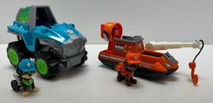 lot 296 image: Vintage Paw Patrol Vehicles 1 Dino Rescue Rex Deluxe Truck And Spin Master Figure 1 Ultimate Rescue Zuma Hovercraft With Moving Propellers & Figure