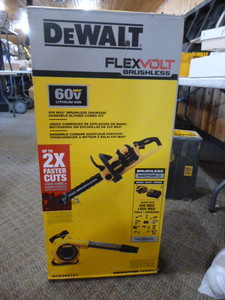lot 41 image: DeWalt 60V Brushless Chainsaw and Handheld Blower Combo Kit