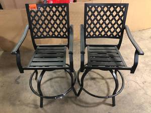 lot 21 image: Gymax 2-Piece Metal Patio Swivel Chairs Outdoor Bar Stools Height Chair Set   Customer Returns See Pictures