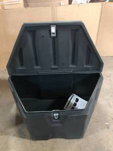 lot 46 image: Buyers Products Company 18 in. x 19 in. x 36 in. Matte Black Plastic Trailer Tongue Truck Tool Box  Customer Returns See Pictures