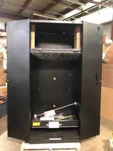 lot 48 image: Husky Heavy Duty Welded 20-Gauge Steel Freestanding Garage Cabinet in Black (36 in. W x 81 in. H x 24 in. D) Damaged  Customer Returns See Pictures